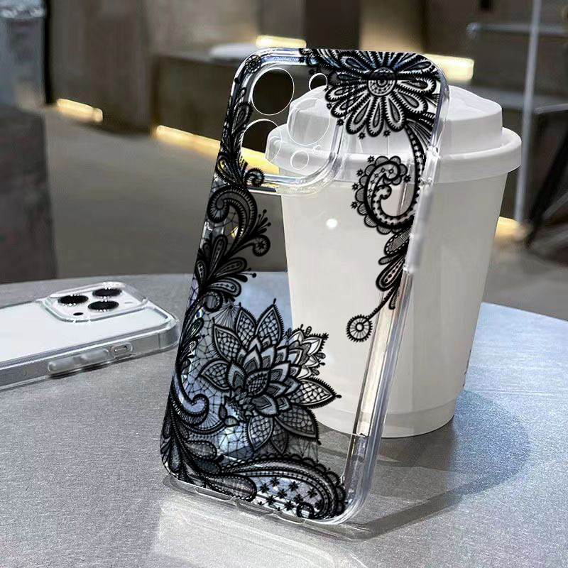 Phone Cases Xiaomi - Trendige schwarze Spitze-Blumenmuster-Handyhülle für Xiaomi Poco