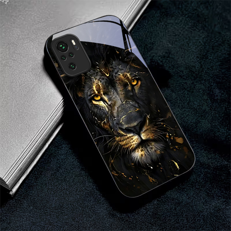 Phone Cases Xiaomi - Löwe mit Gold-Schwarzem Glas Handyhülle für
