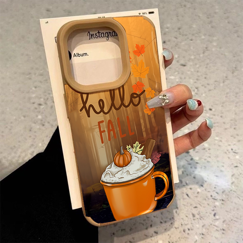 Phone Cases Leather - Retro Ahornblatt Herbst Kaffee Handyhülle für