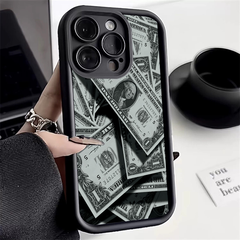 Phone Cases Dior - Schwarze Bambus-Vollabdeckung, Banknoten-Design, Silikon-Handyhülle für iPhone